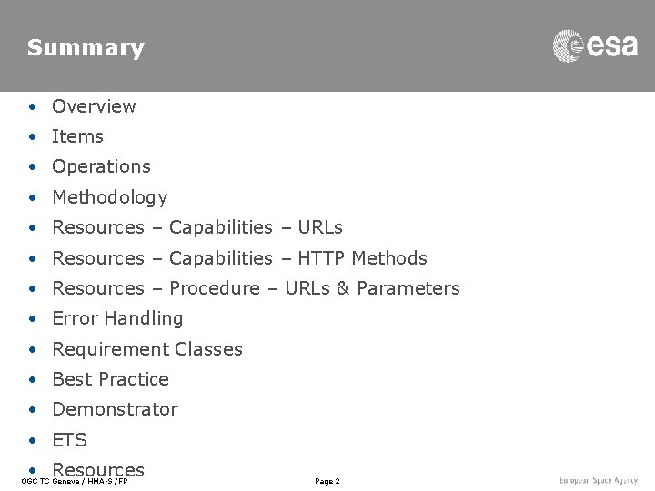 Summary • Overview • Items • Operations • Methodology • Resources – Capabilities –