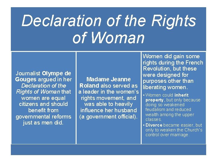 Declaration of the Rights of Woman Journalist Olympe de Gouges argued in her Declaration