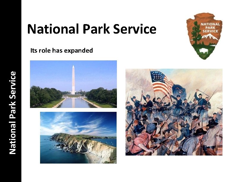 National Park Service Its role has expanded 