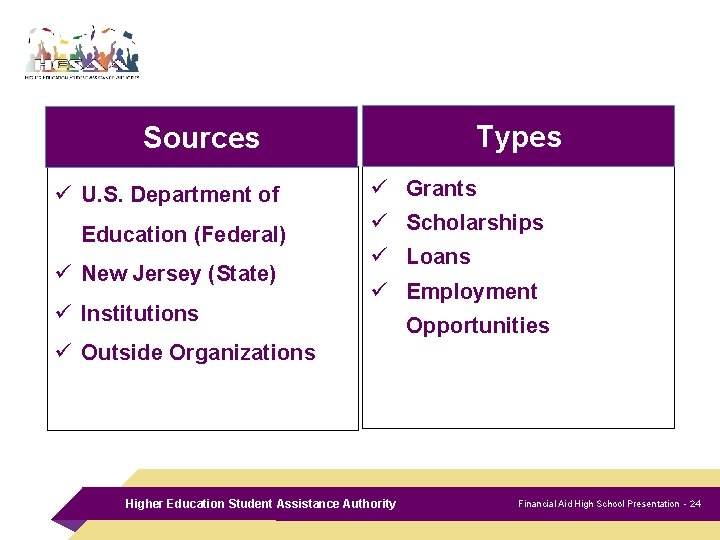 Types Sources ü U. S. Department of Education (Federal) ü New Jersey (State) ü