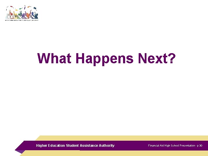 What Happens Next? Higher Education Student Assistance Authority Financial Aid High School Presentation -