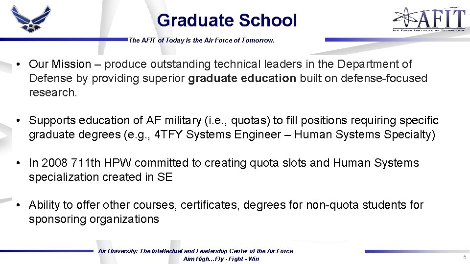 Graduate School The AFIT of Today is the Air Force of Tomorrow. • Our Graduate School The AFIT of Today is the Air Force of Tomorrow. • Our