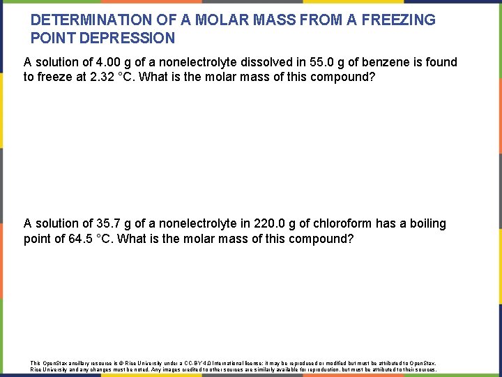 DETERMINATION OF A MOLAR MASS FROM A FREEZING POINT DEPRESSION A solution of 4. DETERMINATION OF A MOLAR MASS FROM A FREEZING POINT DEPRESSION A solution of 4.
