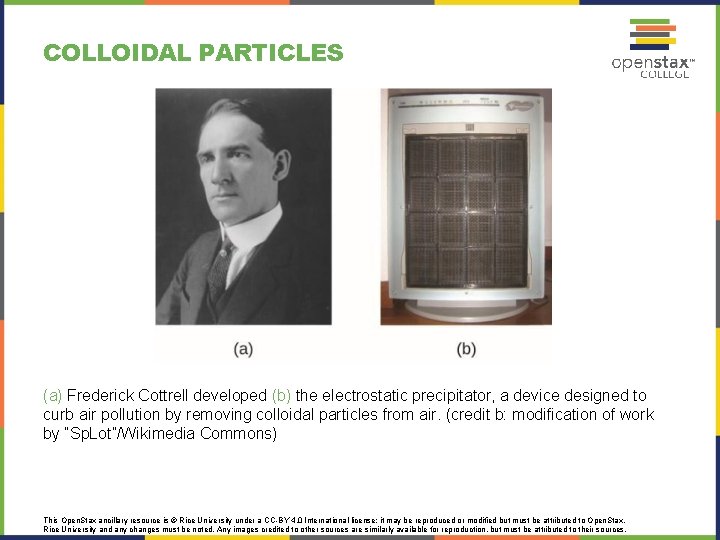 COLLOIDAL PARTICLES (a) Frederick Cottrell developed (b) the electrostatic precipitator, a device designed to COLLOIDAL PARTICLES (a) Frederick Cottrell developed (b) the electrostatic precipitator, a device designed to