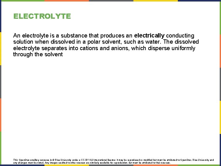 ELECTROLYTE An electrolyte is a substance that produces an electrically conducting solution when dissolved ELECTROLYTE An electrolyte is a substance that produces an electrically conducting solution when dissolved