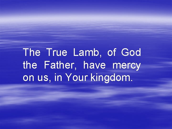 The True Lamb, of God the Father, have mercy on us, in Your kingdom.