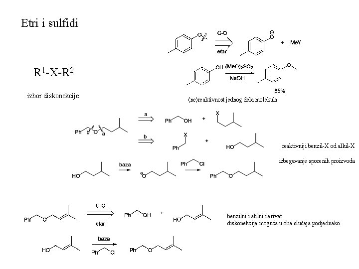 Etri i sulfidi R 1 -X-R 2 izbor diskonekcije (ne)reaktivnost jednog dela molekula reaktivniji