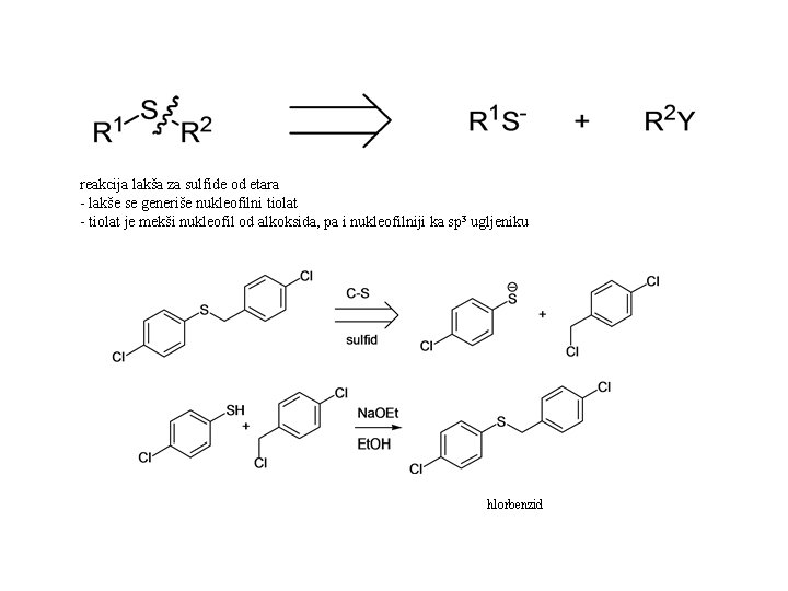 reakcija lakša za sulfide od etara - lakše se generiše nukleofilni tiolat - tiolat