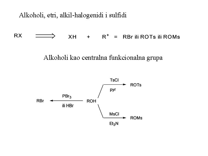 Alkoholi, etri, alkil-halogenidi i sulfidi Alkoholi kao centralna funkcionalna grupa 