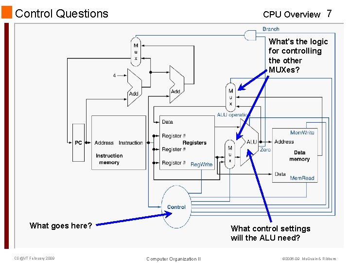 Control Questions CPU Overview 7 What's the logic for controlling the other MUXes? What