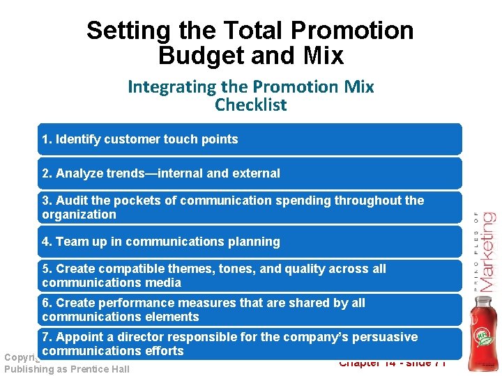 Setting the Total Promotion Budget and Mix Integrating the Promotion Mix Checklist 1. Identify