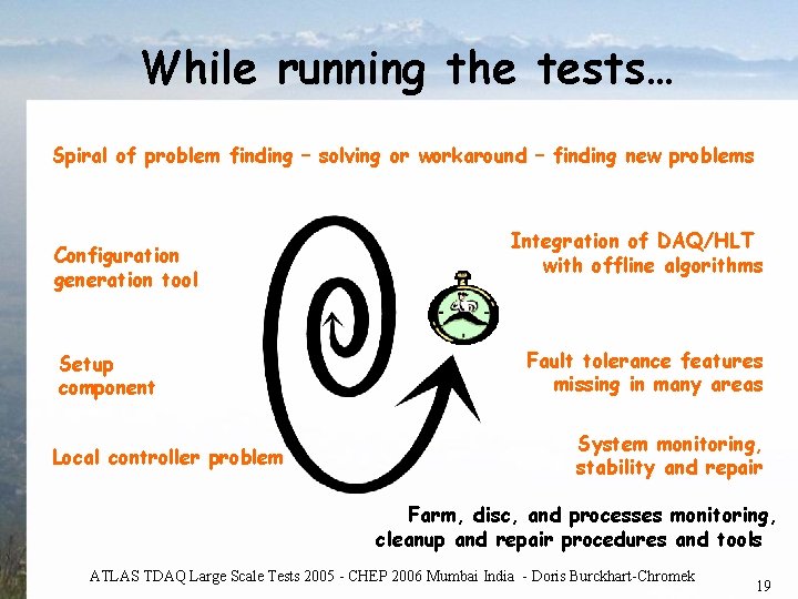 While running the tests… Spiral of problem finding – solving or workaround – finding While running the tests… Spiral of problem finding – solving or workaround – finding