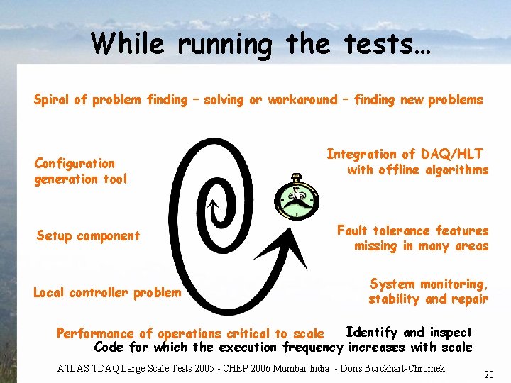 While running the tests… Spiral of problem finding – solving or workaround – finding While running the tests… Spiral of problem finding – solving or workaround – finding