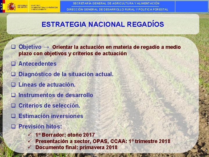 SECRETARÍA GENERAL DE AGRICULTURA Y ALIMENTACIÓN DIRECCIÓN GENERAL DE DESARROLLO RURAL Y POLITICA FORESTAL