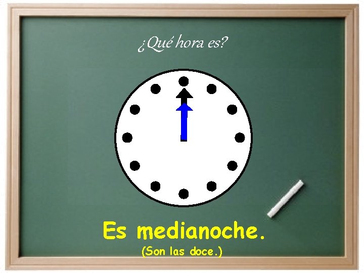 ¿Qué hora es? Es medianoche. (Son las doce. ) 