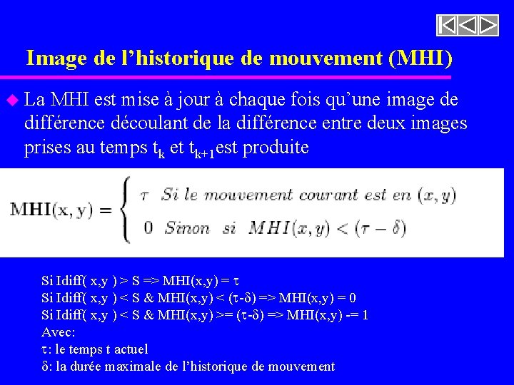 Image de l’historique de mouvement (MHI) u La MHI est mise à jour à