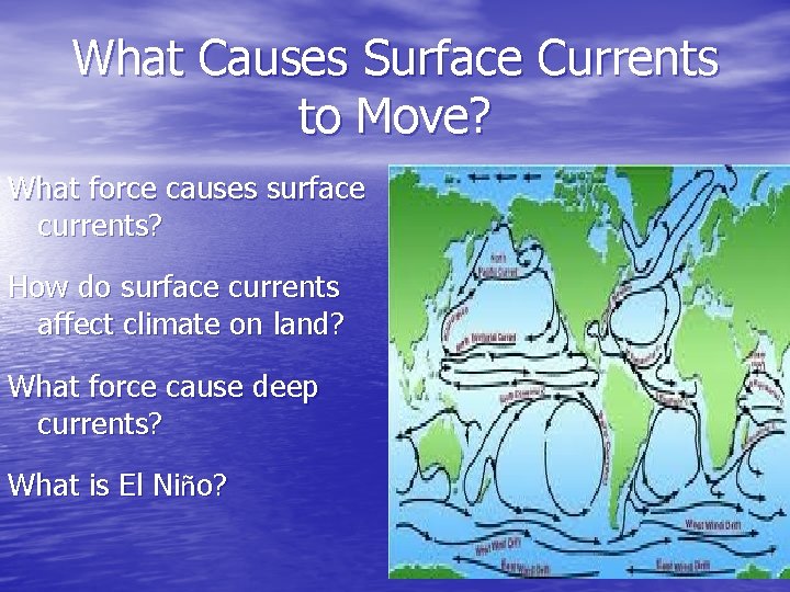 What Causes Surface Currents to Move? What force causes surface currents? How do surface