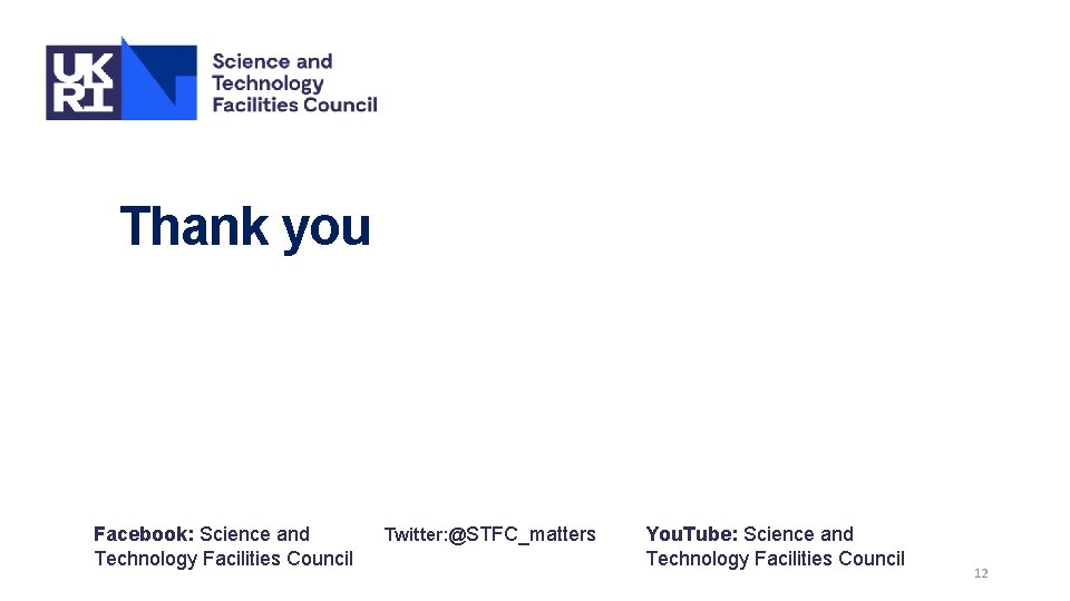 Thank you Facebook: Science and Technology Facilities Council Twitter: @STFC_matters You. Tube: Science and Thank you Facebook: Science and Technology Facilities Council Twitter: @STFC_matters You. Tube: Science and