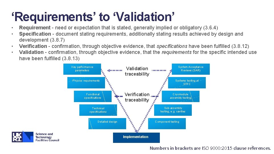 ‘Requirements’ to ‘Validation’ • • Requirement - need or expectation that is stated, generally