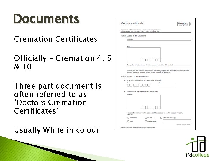 Documents Cremation Certificates Officially – Cremation 4, 5 & 10 Three part document is
