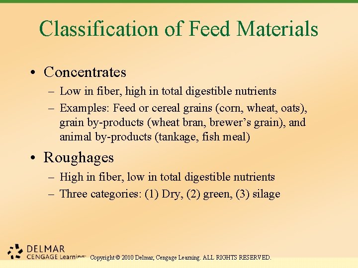 Classification of Feed Materials • Concentrates – Low in fiber, high in total digestible