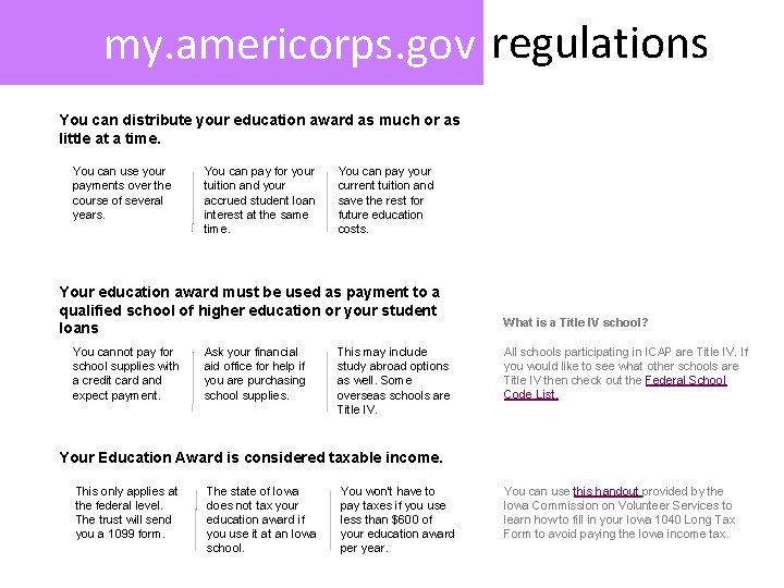 my. americorps. gov regulations You can distribute your education award as much or as