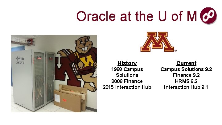 Oracle at the U of M History Current 1998 Campus Solutions 2008 Finance 2015