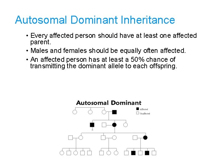 Autosomal Dominant Inheritance • Every affected person should have at least one affected parent.