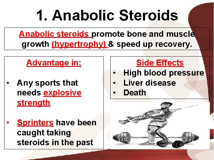 1. Anabolic Steroids Anabolic steroids promote bone and muscle growth (hypertrophy) & speed up
