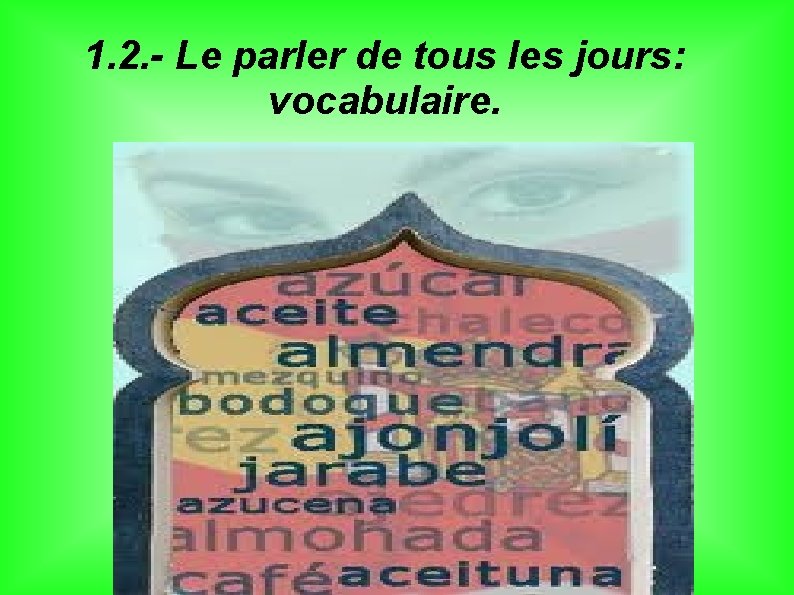 1. 2. - Le parler de tous les jours: vocabulaire. 1. 2. - Le parler de tous les jours: vocabulaire.