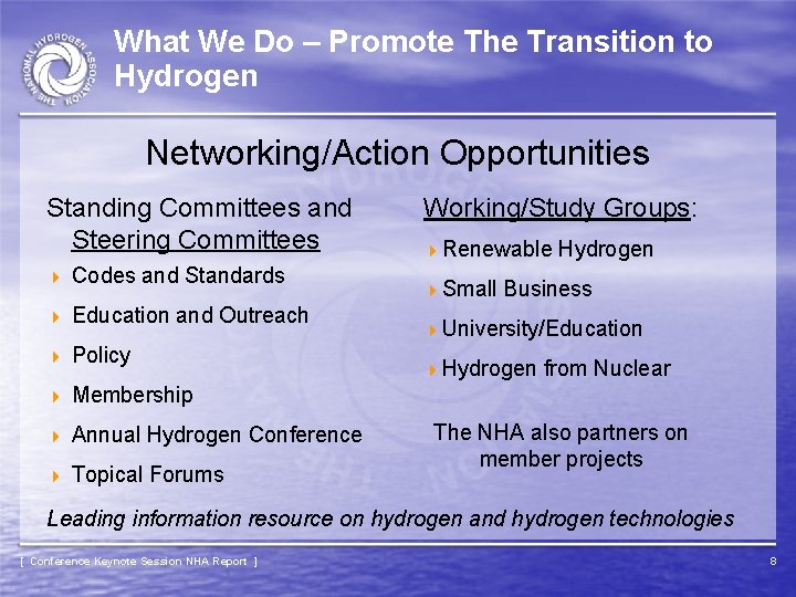 What We Do – Promote The Transition to Hydrogen Networking/Action Opportunities Standing Committees and