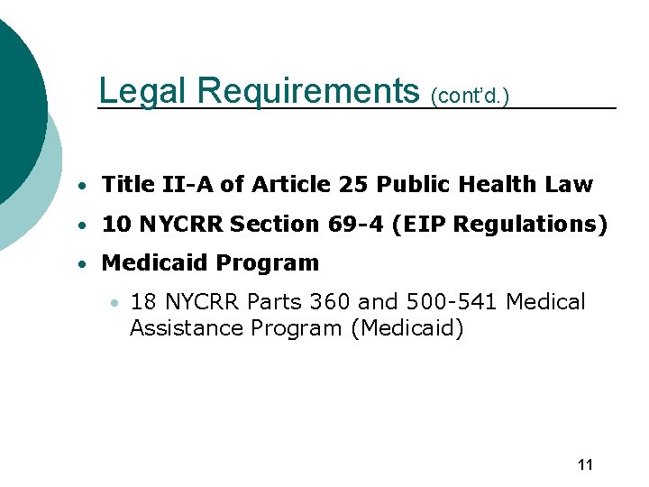 Legal Requirements (cont’d. ) • Title II-A of Article 25 Public Health Law •