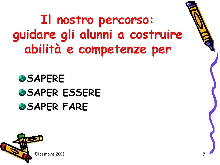 Il nostro percorso: guidare gli alunni a costruire abilità e competenze per SAPERE SAPER