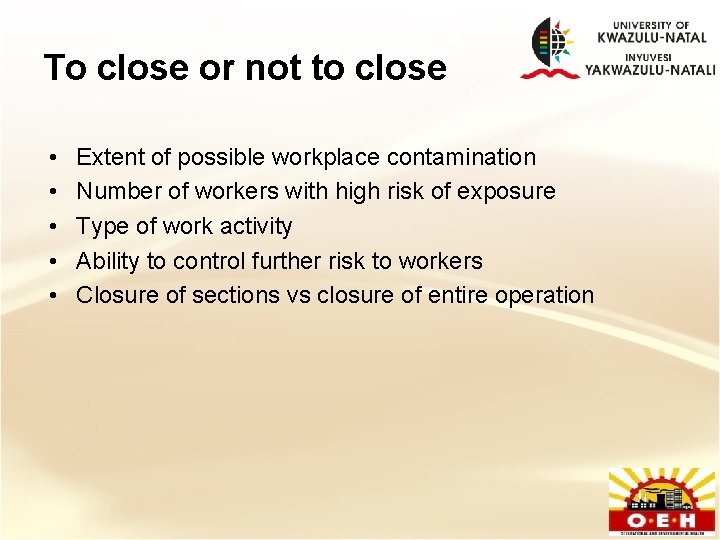 Individual Worker Exposure and Workplace Risk COVID19 Training