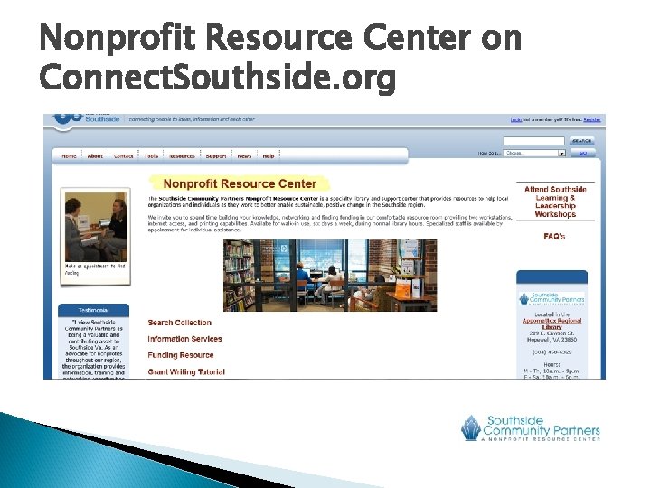 Nonprofit Resource Center on Connect. Southside. org 