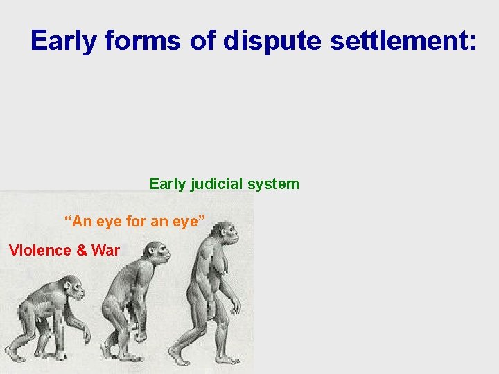 Early forms of dispute settlement: Early judicial system “An eye for an eye” Violence Early forms of dispute settlement: Early judicial system “An eye for an eye” Violence