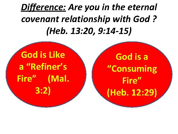 Difference: Are you in the eternal covenant relationship with God ? (Heb. 13: 20,
