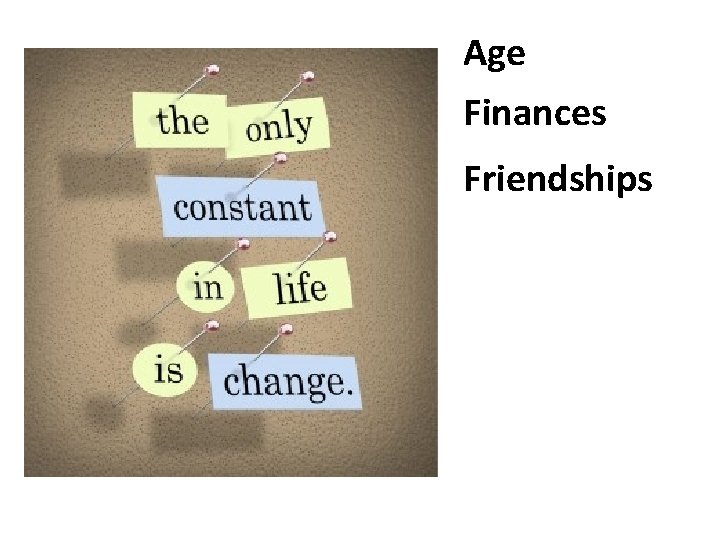 Age Finances Friendships 