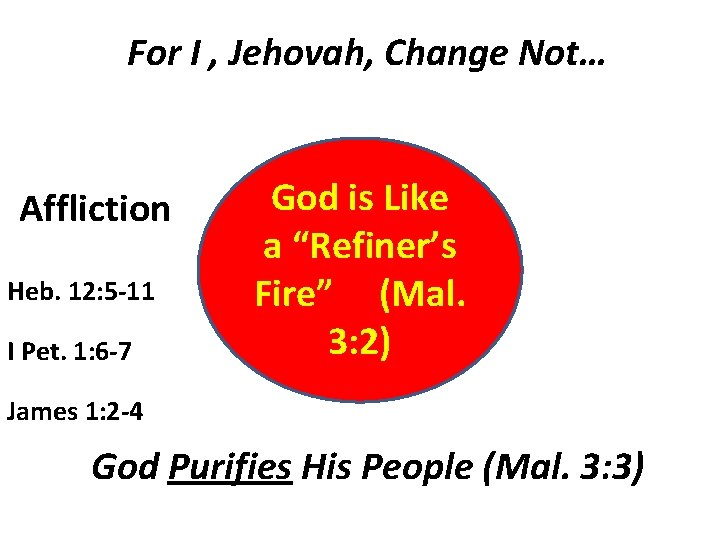 For I , Jehovah, Change Not… Affliction Heb. 12: 5 -11 I Pet. 1: