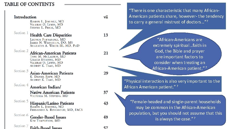 Example “There is one characteristic that many African. American patients share, however- the tendency