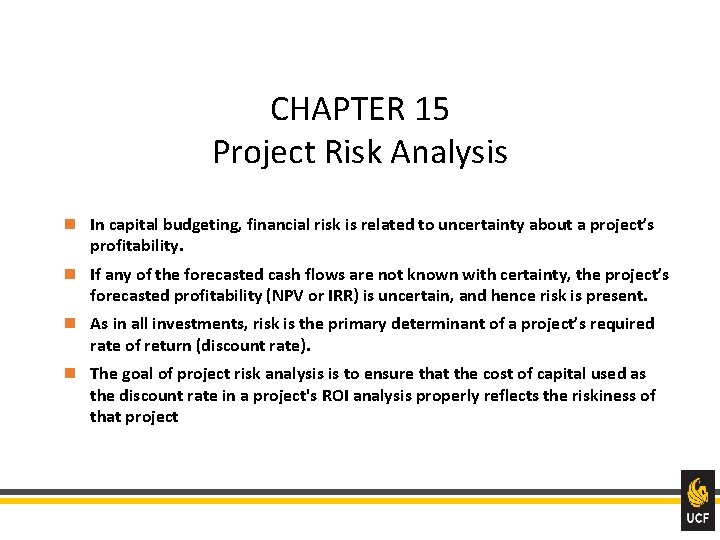 CHAPTER 15 Project Risk Analysis n In capital