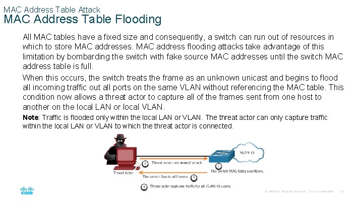 MAC Address Table Attack MAC Address Table Flooding All MAC tables have a fixed