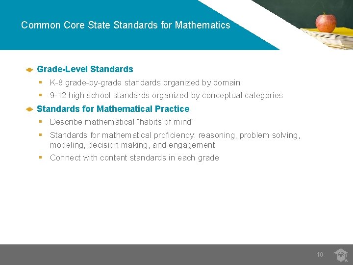 Common Core State Standards for Mathematics Grade-Level Standards § K-8 grade-by-grade standards organized by