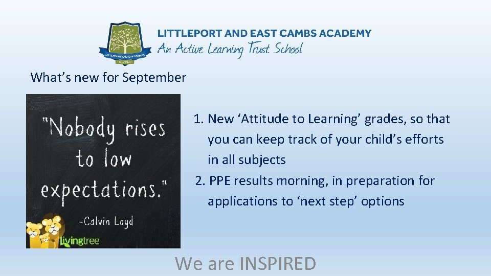 What’s new for September 1. New ‘Attitude to Learning’ grades, so that you can