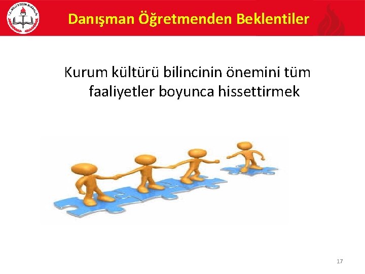 Danışman Öğretmenden Beklentiler Kurum kültürü bilincinin önemini tüm faaliyetler boyunca hissettirmek 17 