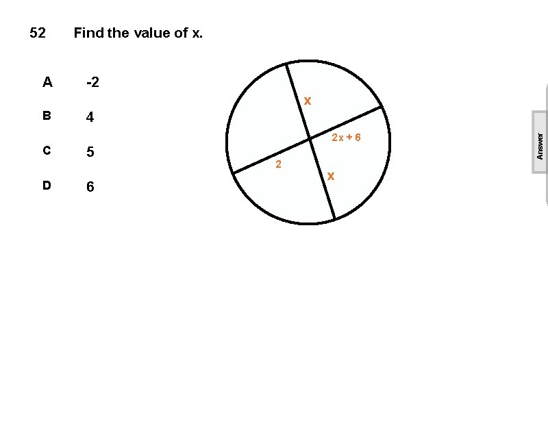 52 A Find the value of x. -2 x 4 2 x + 6