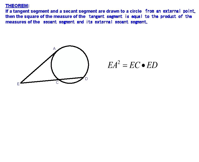 THEOREM: If a tangent segment and a secant segment are drawn to a circle