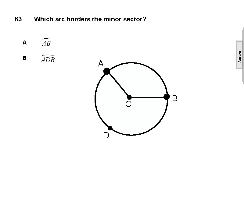 63 Which arc borders the minor sector? B Answer A A C D B