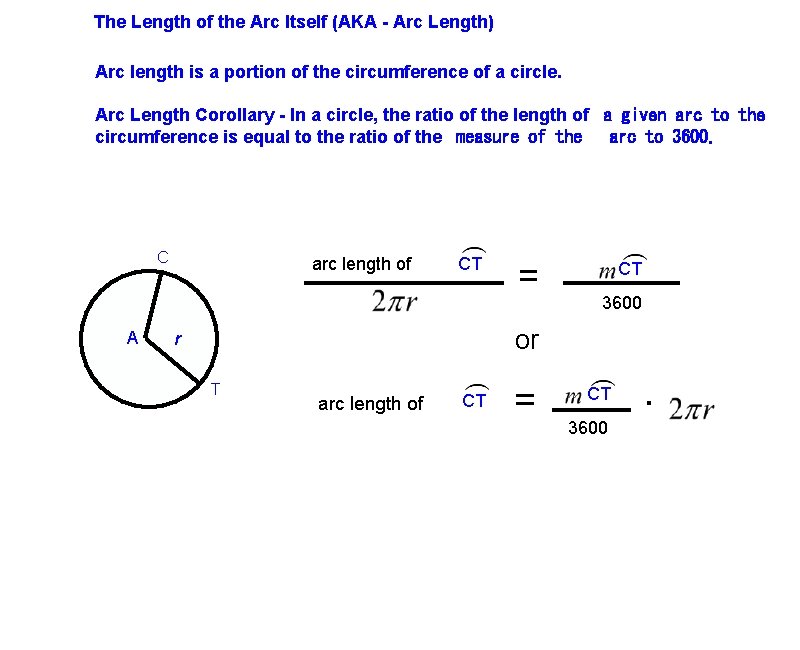 The Length of the Arc Itself (AKA - Arc Length) Arc length is a