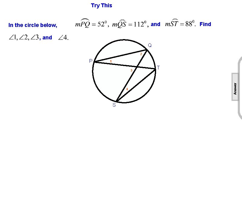 Try This and In the circle below, Find , and Q 2 1 3